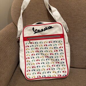 Vespa White Scooter-Print Crossbody Messenger Bag